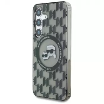 Karl Lagerfeld Button Karl & Choupette Heads On KL Pattern MagSafe ovitek za Samsung Galaxy S25, črn