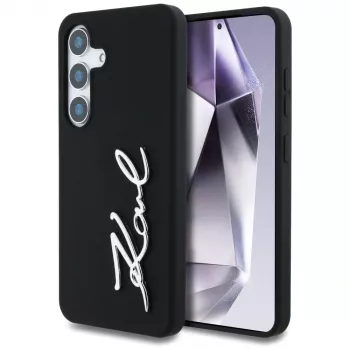 KARL LAGERFELD Silicone Metal Signature Logo ovitek za Samsung Galaxy S25, črn