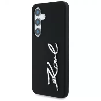 KARL LAGERFELD Silicone Metal Signature Logo ovitek za Samsung Galaxy S25, črn