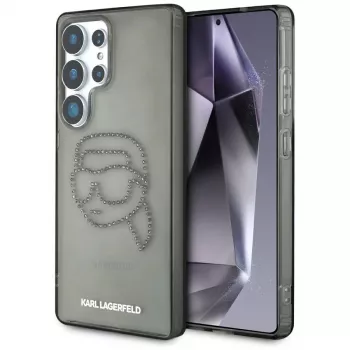 Karl Lagerfeld Rhinestones Karl Head Logo ovitek za Samsung Galaxy S25 Ultra, črn