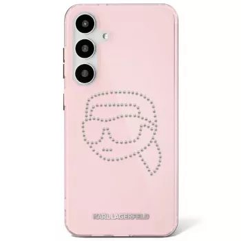Karl Lagerfeld Rhinestones Karl Head Logo ovitek za Samsung Galaxy S25 (roza)