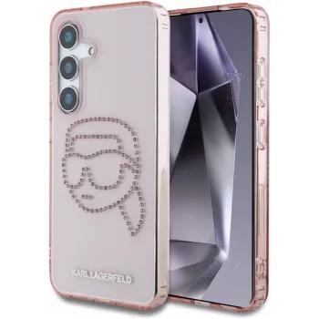Karl Lagerfeld Rhinestones Karl Head Logo ovitek za Samsung Galaxy S25 (roza)