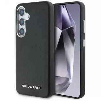 Karl Lagerfeld Saffiano FullWrapped Elongated Metal Logo MagSafe ovitek za Samsung Galaxy S25, črn