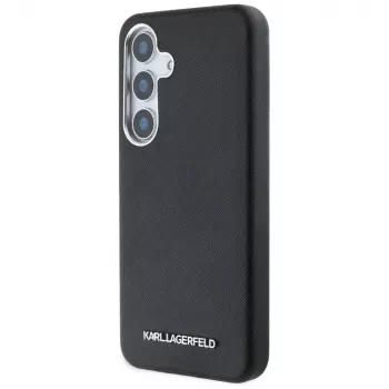 Karl Lagerfeld Saffiano FullWrapped Elongated Metal Logo MagSafe ovitek za Samsung Galaxy S25, črn