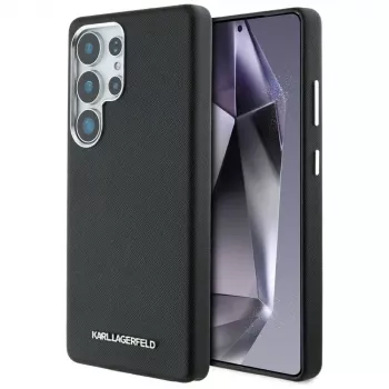 Karl Lagerfeld Saffiano Full-Wrapped Elongated Metal Logo MagSafe ovitek za Samsung Galaxy S25 Ultra, črn