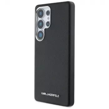 Karl Lagerfeld Saffiano Full-Wrapped Elongated Metal Logo MagSafe ovitek za Samsung Galaxy S25 Ultra, črn
