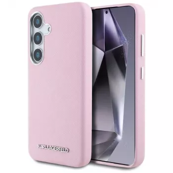 Karl Lagerfeld Saffiano FullWrapped Elongated Metal Logo MagSafe ovitek za Samsung Galaxy S25, roza