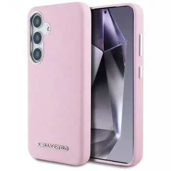 Karl Lagerfeld Saffiano FullWrapped Elongated Metal Logo MagSafe ovitek za Samsung Galaxy S25+, roza