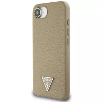 Guess Grained Triangle MagSafe ovitek za iPhone 16e (rjav)