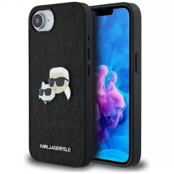 Karl Lagerfeld Fixed Glitter Karl & Choupette Heads Metal Pin ovitek za Apple iPhone 16e (črn)