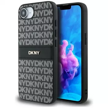DKNY Repeat Texture Pattern with Tonal Stripe ovitek za telefon iPhone 16e / 17e, črn