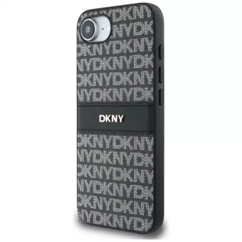 DKNY Repeat Texture Pattern with Tonal Stripe ovitek za telefon iPhone 16e / 17e, črn