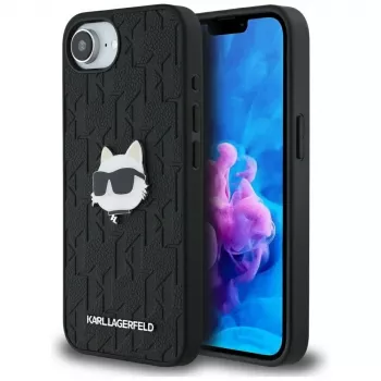 KARL LAGERFELD Monogram Choupette Head Pin ovitek za iPhone 16e / 17e, črn