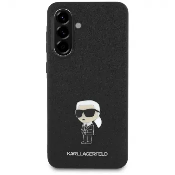 KARL LAGERFELD Fixed Glitter Ikonik Logo Metal Pin ovitek za Samsung Galaxy A36, črn