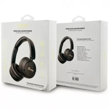 Guess Metal Logo Script brezžične Bluetooth 5.3 naglavne slušalke, črne