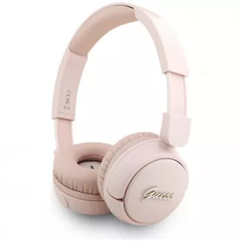 Guess Metal Logo Script brezžične Bluetooth 5.3 slušalke na ušesa (roza)