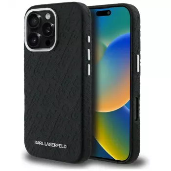 KARL LAGERFELD FW Stamped KarlMagSafe ovitek za iPhone 16 Pro, črn