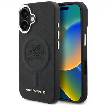 Karl Lagerfeld Initial & Metal Logo MagSafe ovitek za Apple iPhone 16, črn