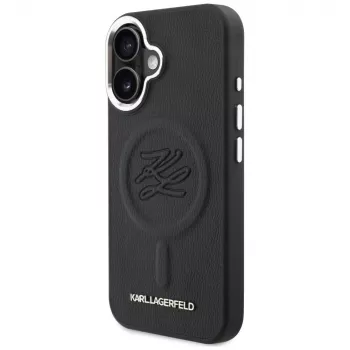 Karl Lagerfeld Initial & Metal Logo MagSafe ovitek za Apple iPhone 16, črn