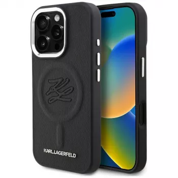 Karl Lagerfeld Initial & Metal Logo MagSafe ovitek za iPhone 16 Pro, črn