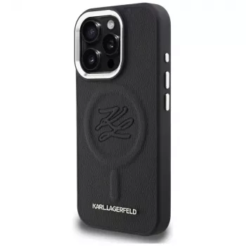 Karl Lagerfeld Initial & Metal Logo MagSafe ovitek za iPhone 16 Pro, črn