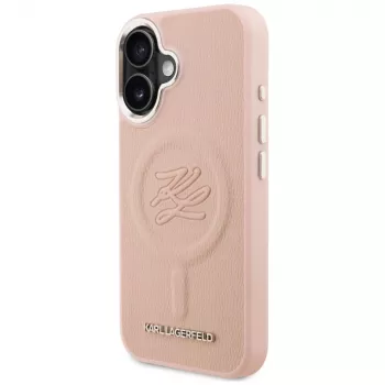 Karl Lagerfeld Initial & Metal Logo MagSafe ovitek za iPhone 16, roza