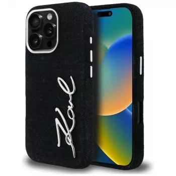 Karl Lagerfeld FW Jeans Signature Logo ovitek za iPhone 16 Pro, črn
