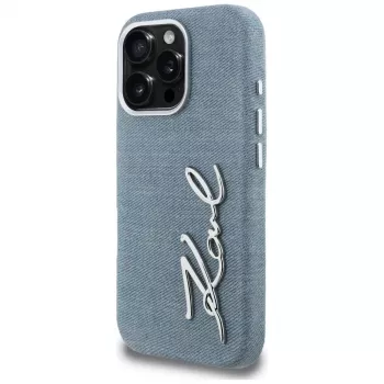 Karl Lagerfeld FW Jeans Signature Logo ovitek za iPhone 16 Pro, moder