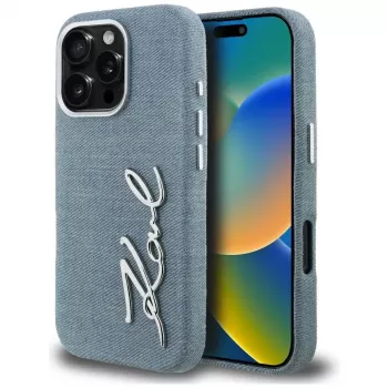 KARL LAGERFELD FW Jeans Signature Logo ovitek za iPhone 16 Pro Max, moder