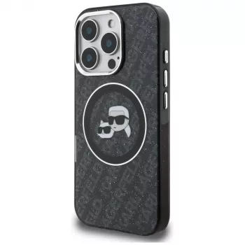 KARL LAGERFELD IML Glitter Karl & Choupette Heads Logo MagSafe ovitek za iPhone 16 Pro Max, črn