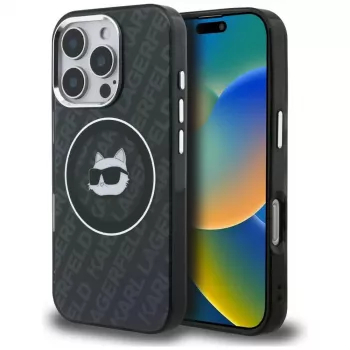 KARL LAGERFELD IML Choupette Head Logo MagSafe ovitek za Apple iPhone 16 Pro Max, črn