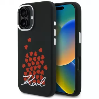 KARL LAGERFELD Silicone Heart SignLogo MagSafe ovitek za Apple iPhone 16 - črn