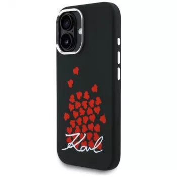 KARL LAGERFELD Silicone Heart SignLogo MagSafe ovitek za Apple iPhone 16 - črn