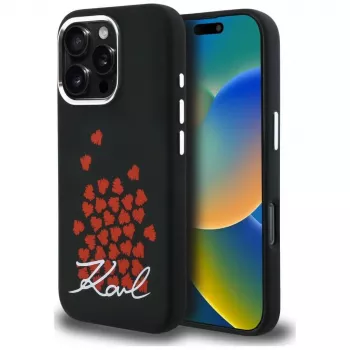 Karl Lagerfeld Silicone Heart SignLogo MagSafe ovitek za iPhone 16 Pro, črn