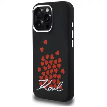 Karl Lagerfeld Silicone Heart SignLogo MagSafe ovitek za iPhone 16 Pro Max, črn