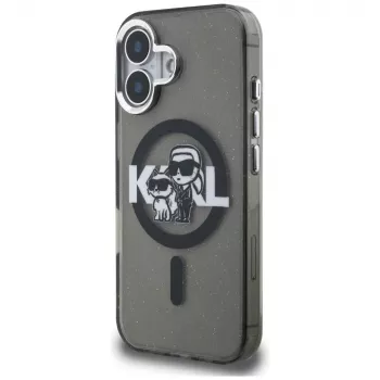 KARL LAGERFELD IML Glitter Karl & Choupette Sketch Logo MagSafe ovitek za iPhone 16, črn