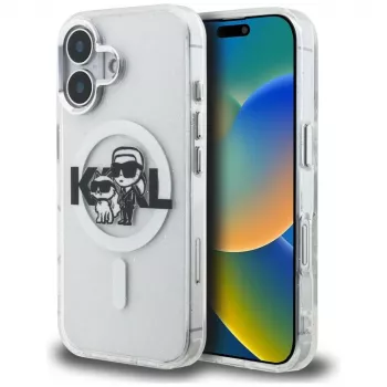Karl Lagerfeld IML Glitter Karl & Choupette Sketch Logo MagSafe ovitek za iPhone 16, prosojen