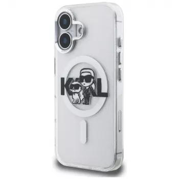 Karl Lagerfeld IML Glitter Karl & Choupette Sketch Logo MagSafe ovitek za iPhone 16, prosojen