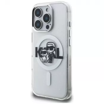 KARL LAGERFELD IML Glitter Karl & Choupette Sketch Logo MagSafe ovitek za iPhone 16 Pro, prosojen