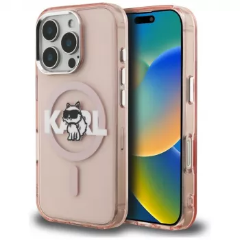 Karl Lagerfeld IML Choupette Sketch Logo MagSafe ovitek za iPhone 16 Pro Max, roza