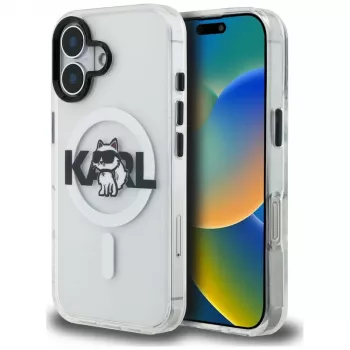 Karl Lagerfeld IML Choupette Sketch Logo MagSafe ovitek za iPhone 16, prosojen