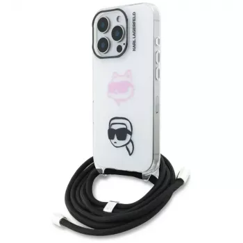 KARL LAGERFELD IML ovitek za nošenje čez ramo za iPhone 16 Pro Max, bel, dizajn glave Karl & Choupette