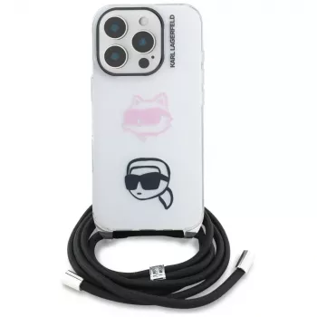 KARL LAGERFELD IML ovitek za nošenje čez ramo za iPhone 16 Pro Max, bel, dizajn glave Karl & Choupette