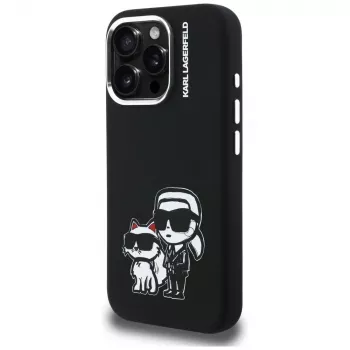 KARL LAGERFELD silikonski ovitek Karl & Choupette Sketch MagSafe za Apple iPhone 16 Pro, črn
