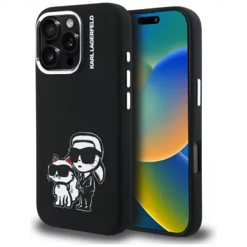 KARL LAGERFELD silikonski ovitek Karl & Choupette Sketch MagSafe za Apple iPhone 16 Pro Max, črn