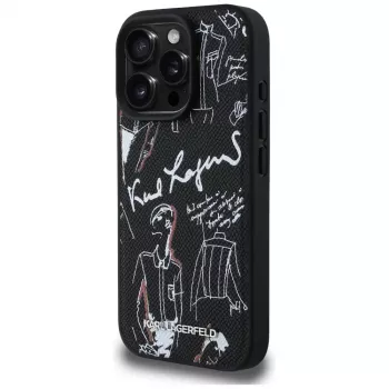 KARL LAGERFELD ovitek MagSafe z zrnatim vzorcem in logotipom za iPhone 16 Pro Max, črn