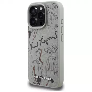 Karl Lagerfeld ovitek MagSafe z zrnatim vzorcem in logotipom za Apple iPhone 16 Pro, siv