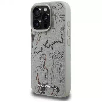 KARL LAGERFELD ovitek MagSafe z zrnatim vzorcem in logotipom za Apple iPhone 16 Pro Max - siv