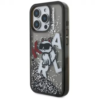 KARL LAGERFELD ovitek Liquid Glitter Choupette Logo za Apple iPhone 16 Pro Max - črn