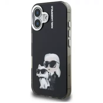 KARL LAGERFELD IML zadnji ovitek Aquarelle Karl & Choupette & Logo za Apple iPhone 16, črn